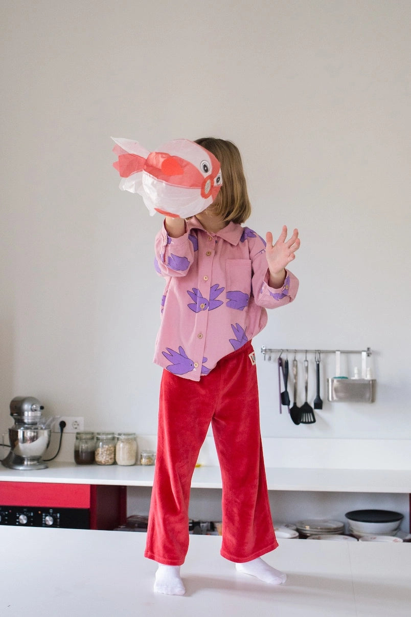 Flower Birds Rose Woven Shirt