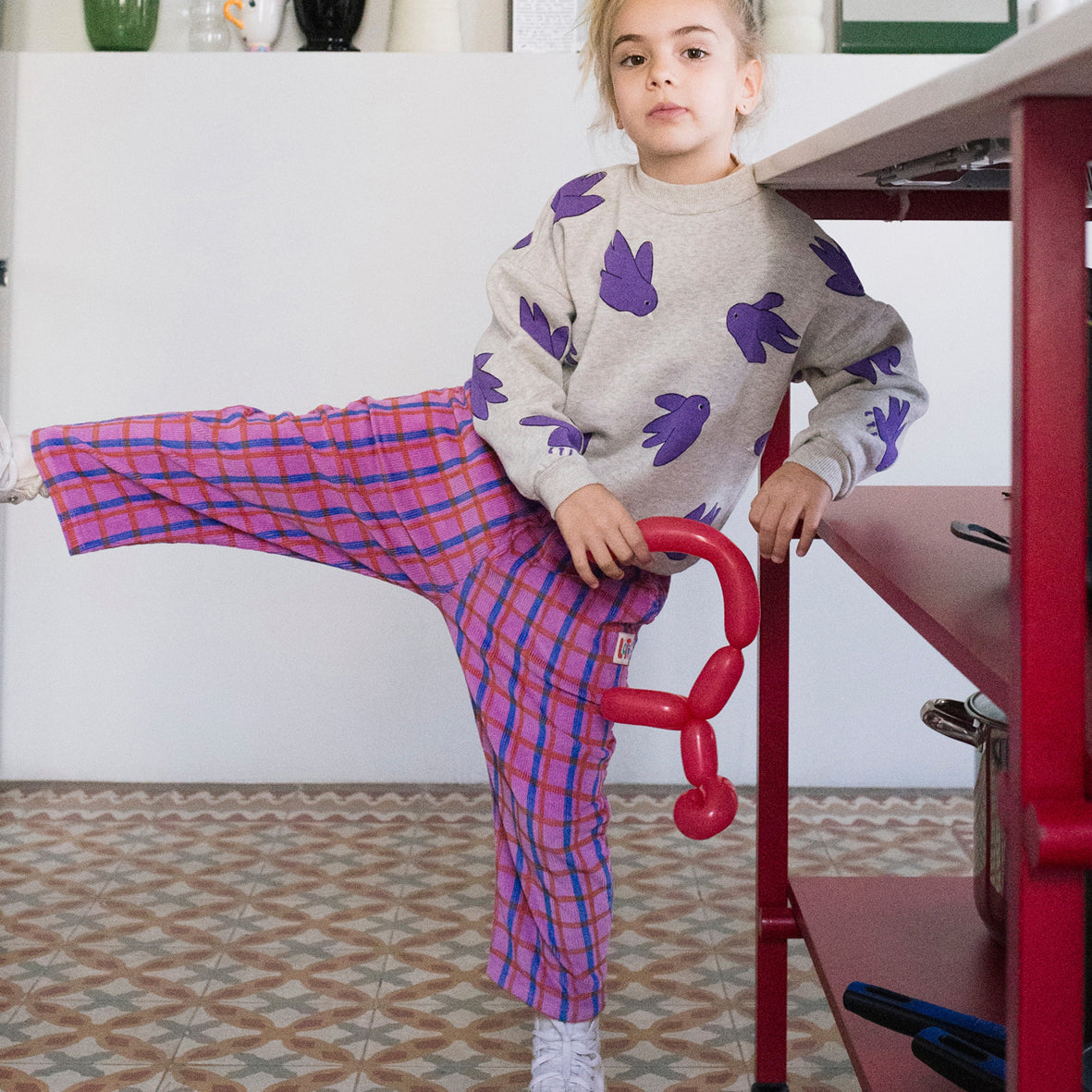 Plaid Corduroy Wide Pants Fucsia
