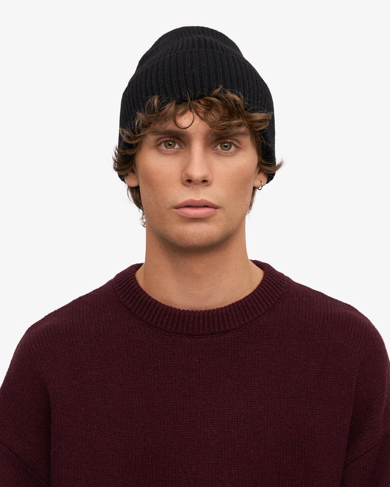 Merino Wool Beanie - Deep Black