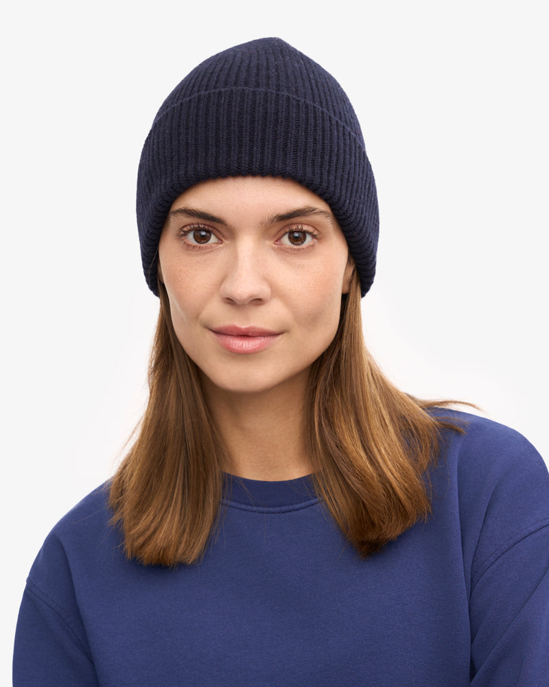 Merino Wool Beanie - Navy Blue