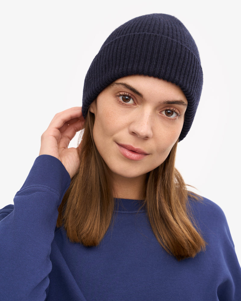 Merino Wool Beanie - Navy Blue