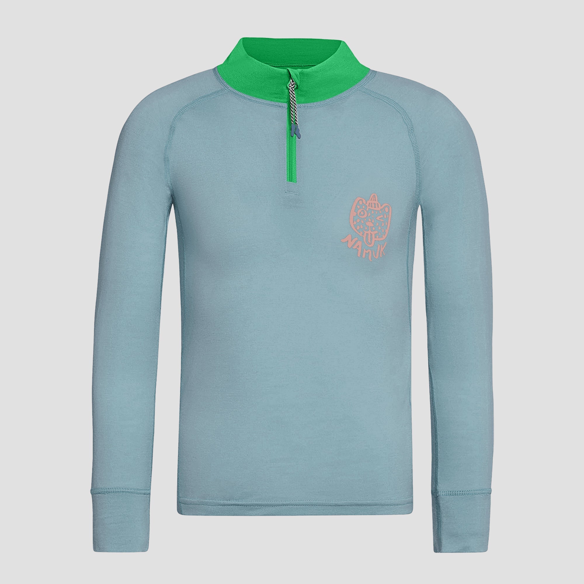 Honu Merino Half-Zip Longsleeve Rascal - Ice Blue / Rana Green
