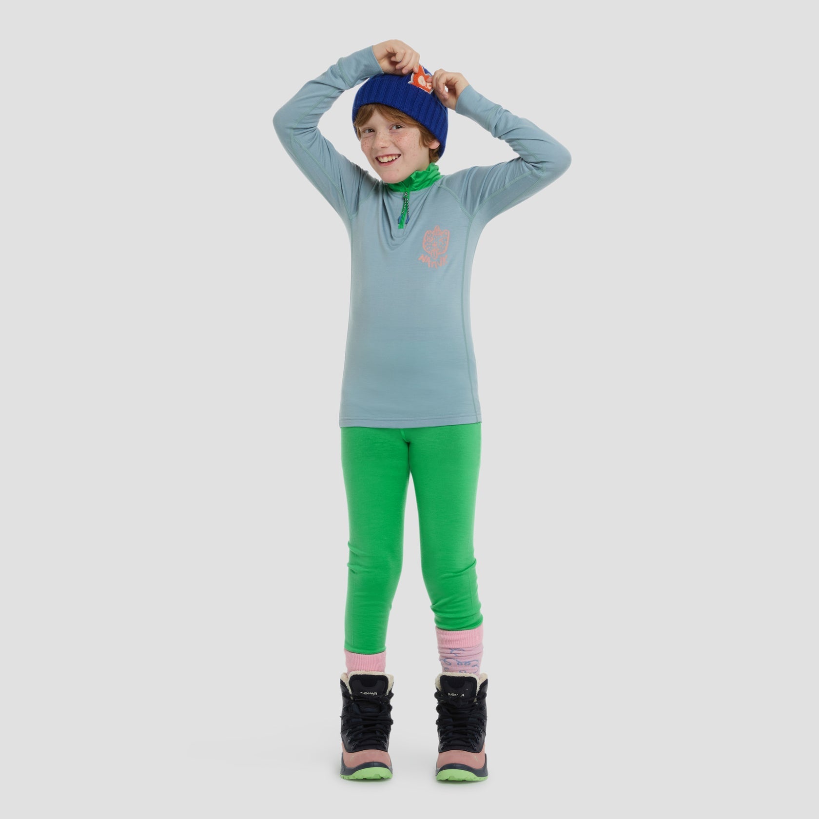 Honu Merino Half-Zip Longsleeve Rascal - Ice Blue / Rana Green