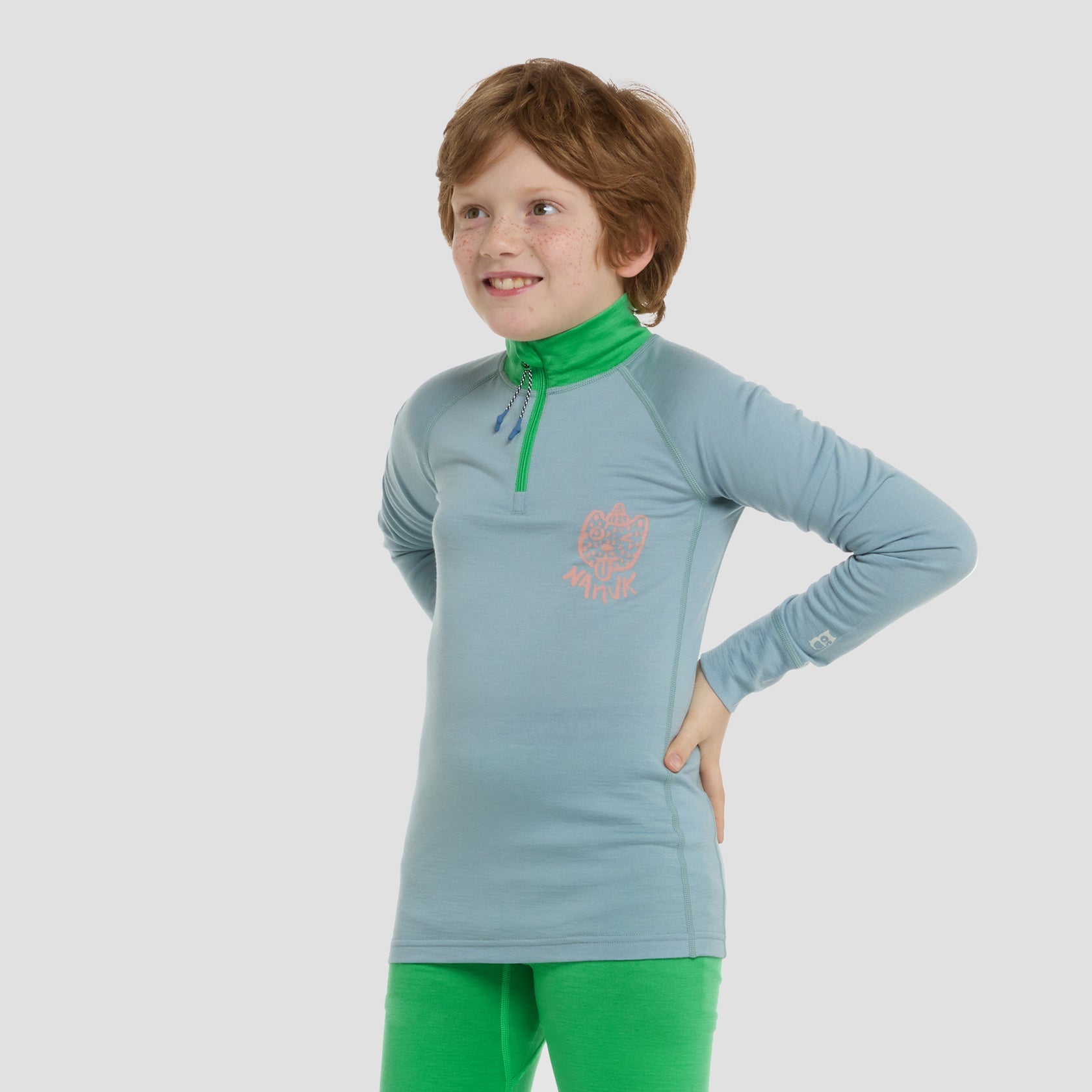 Honu Merino Half-Zip Longsleeve Rascal - Ice Blue / Rana Green