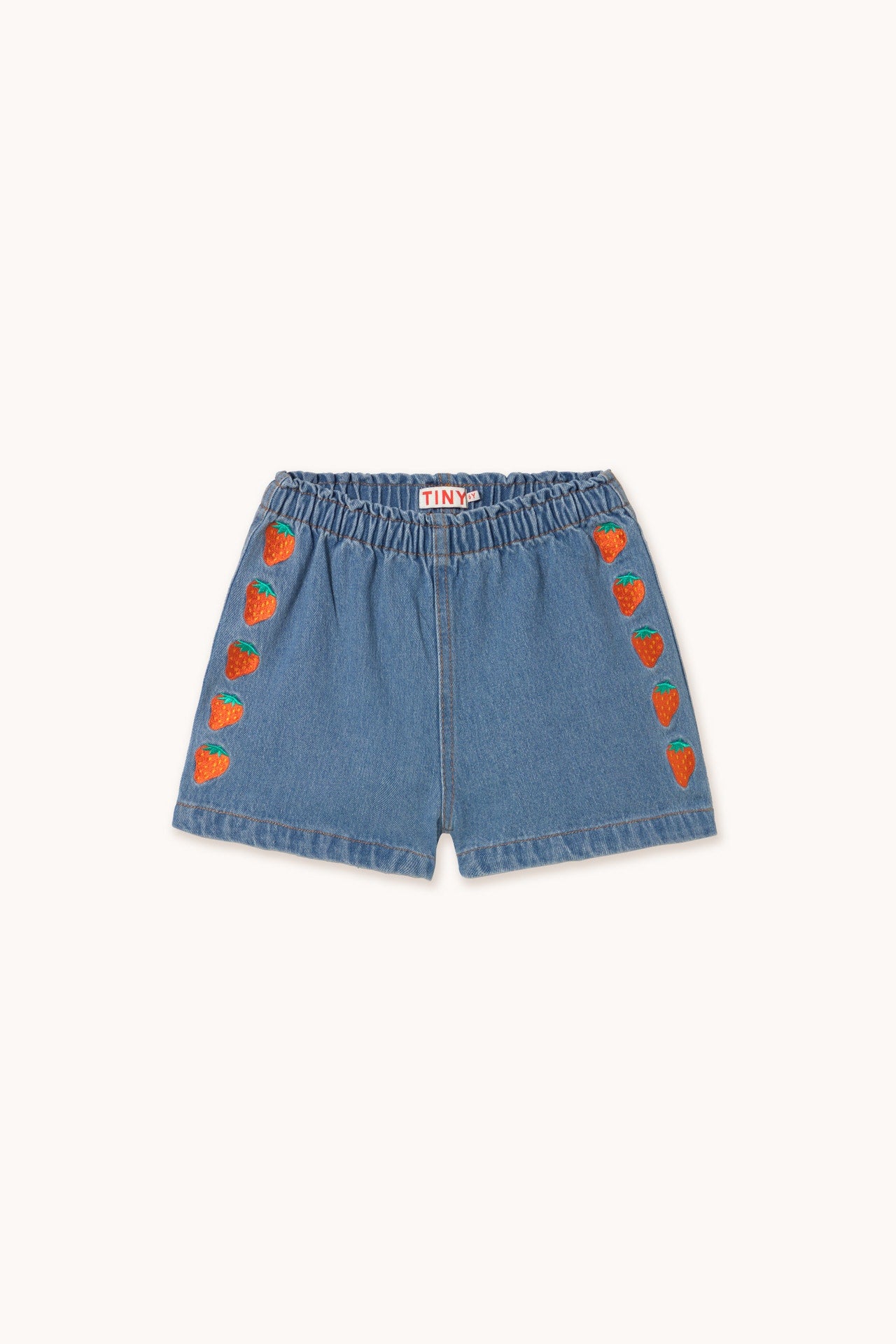 Strawberries woven short light blue denim