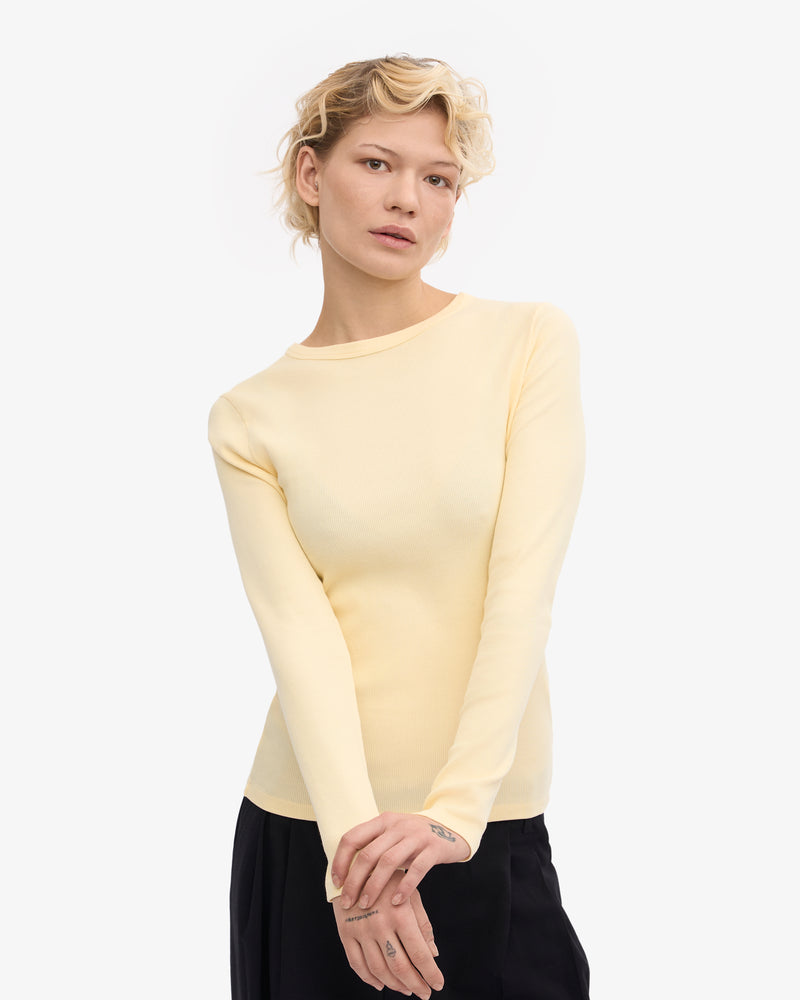 WOMEN ORGANIG RIB LS T-SHIRT - Soft Yellow