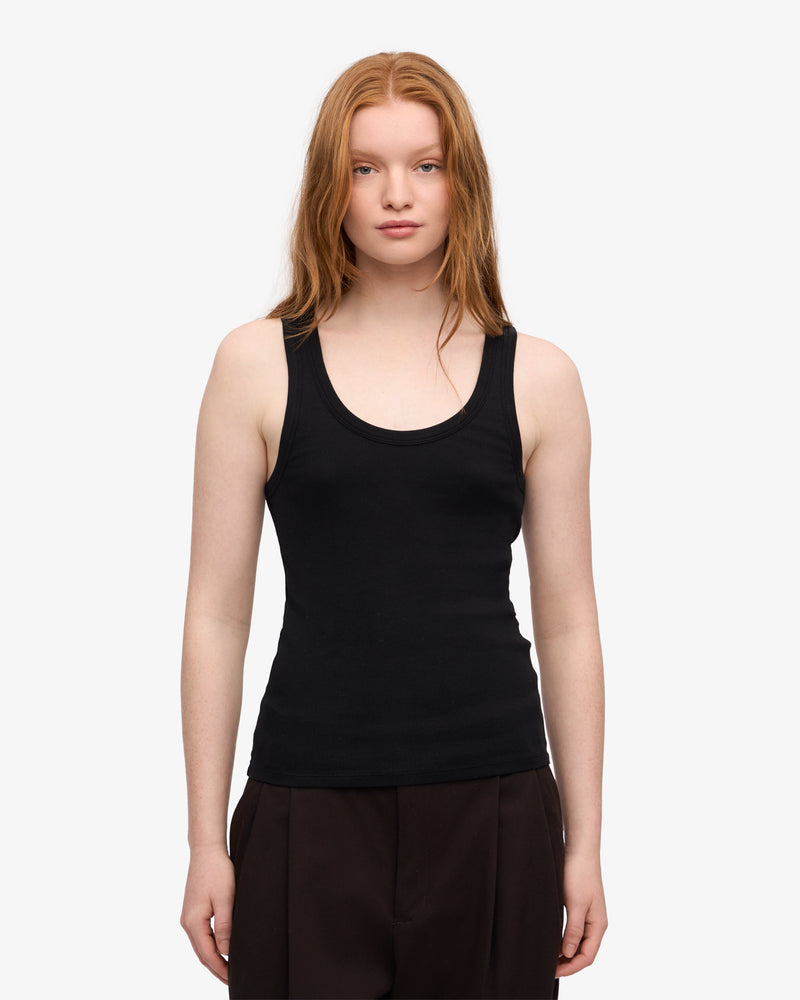 Women Organic Rib Tank Top - Deep Black